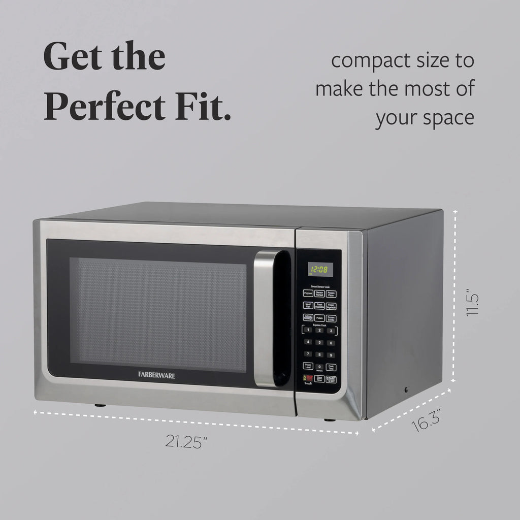 Farberware Countertop Microwave Ov 1100 Watts, 2.2 cu ft - Smart Sensor With LED Lighting and Child Lock - Perfect for Apartments and Dorms - Easy Clean Black Interior, Stainless Steel