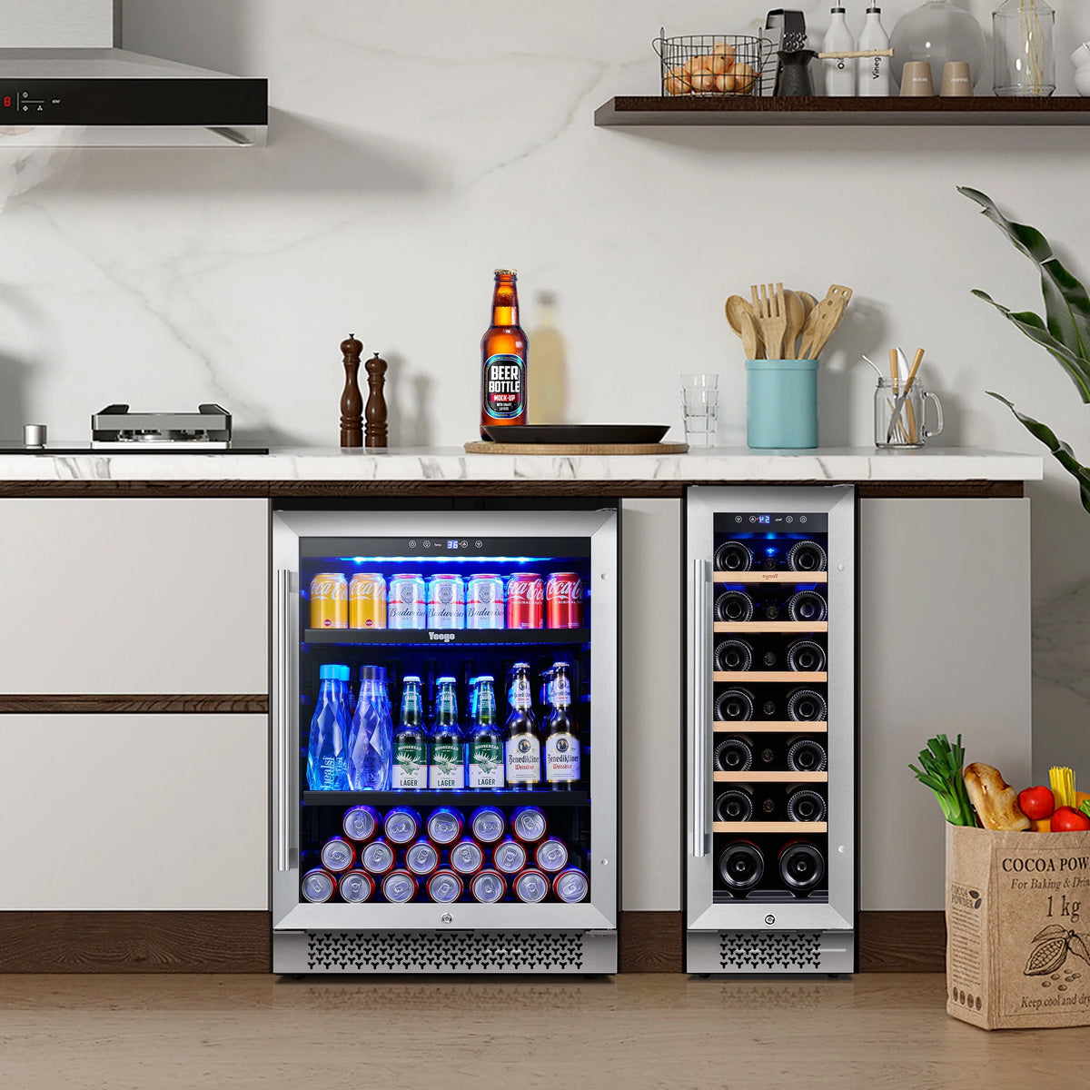 Yeego 30" Wine and Beverage Refrigerator,Two 15" Wine and Beverage Cooler Under Counter or Freestanding, Hold 33 Bottles and 80 Cans(Two Pack)