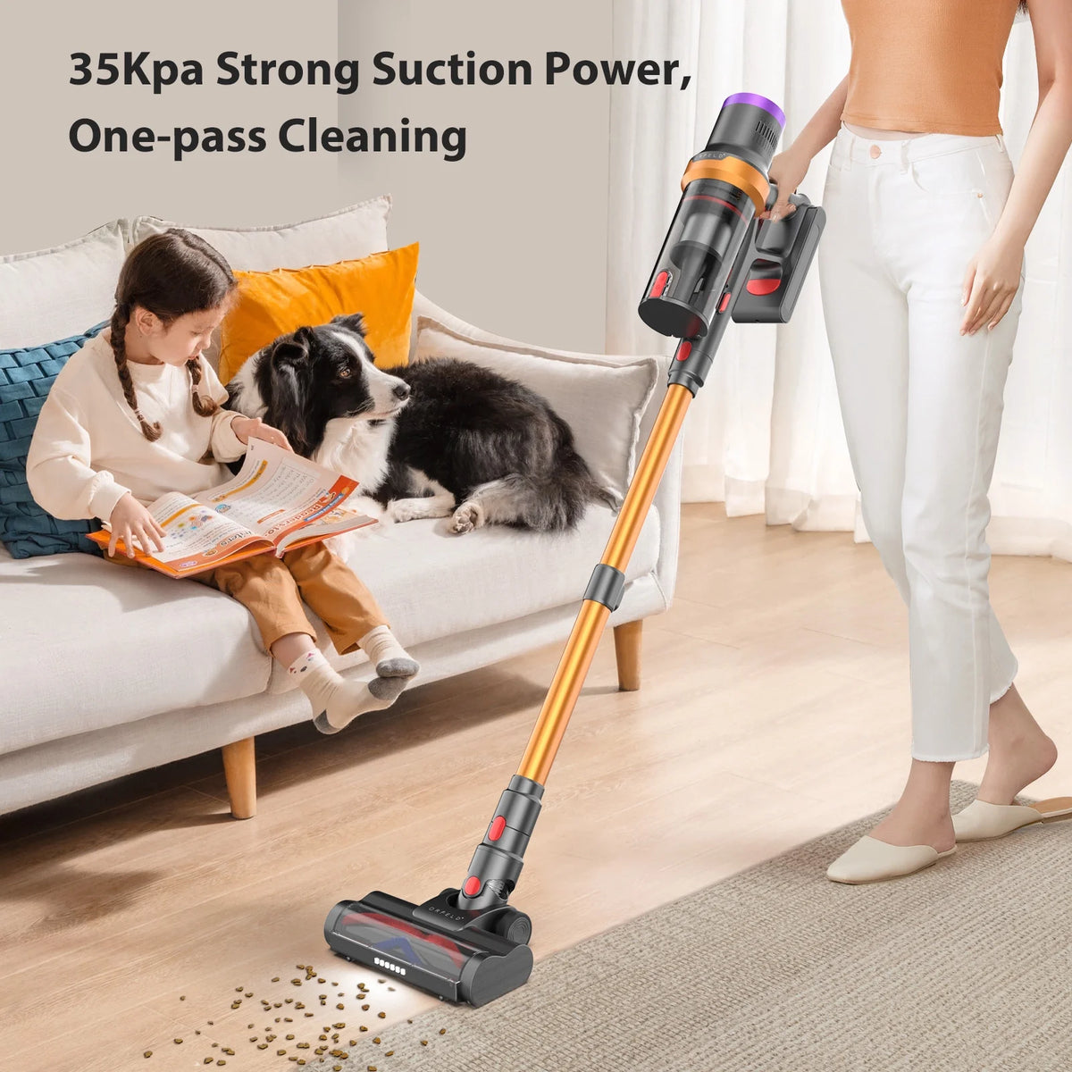 ORFELD Cordless Vacuum Cleaner with 2600mAh Detachable Battery, 45Kpa Powerful Stick Vacuum for Hard Floor Carpet Pet Gold, SV30