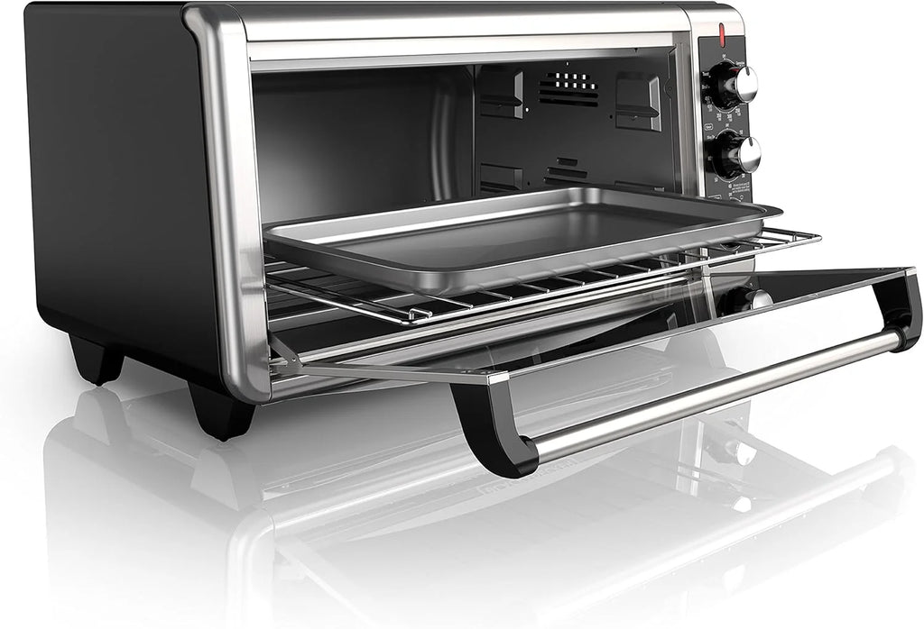 8-Slice Extra Wide Convection Toaster Oven, Fits 9"x13" Oven Pans and 12" Pizza, Bake, Toast, Broil, and Keep Warm Functions, Countertop Compact Design with Stainless Steel Finish