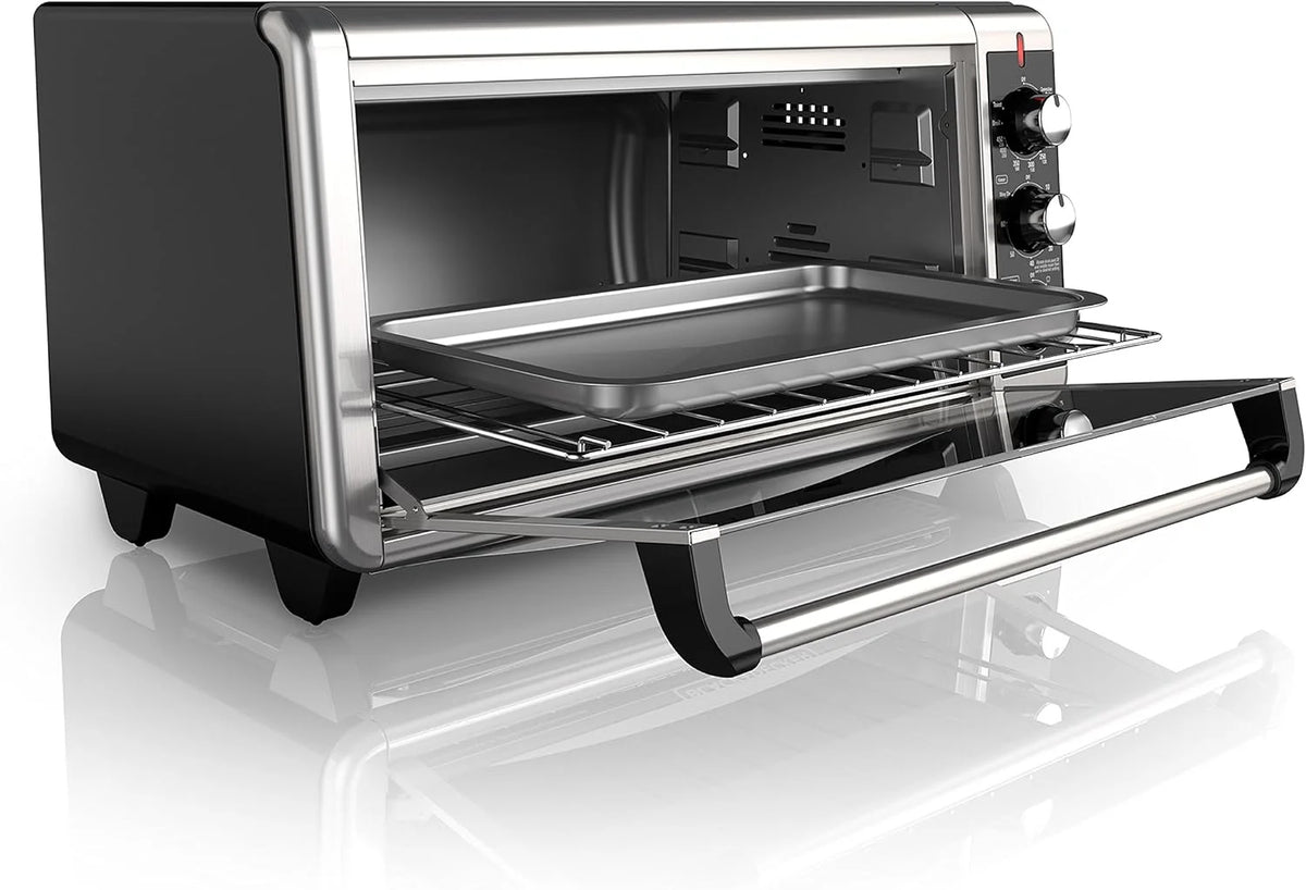 8-Slice Extra Wide Convection Toaster Oven, Fits 9"x13" Oven Pans and 12" Pizza, Bake, Toast, Broil, and Keep Warm Functions, Countertop Compact Design with Stainless Steel Finish