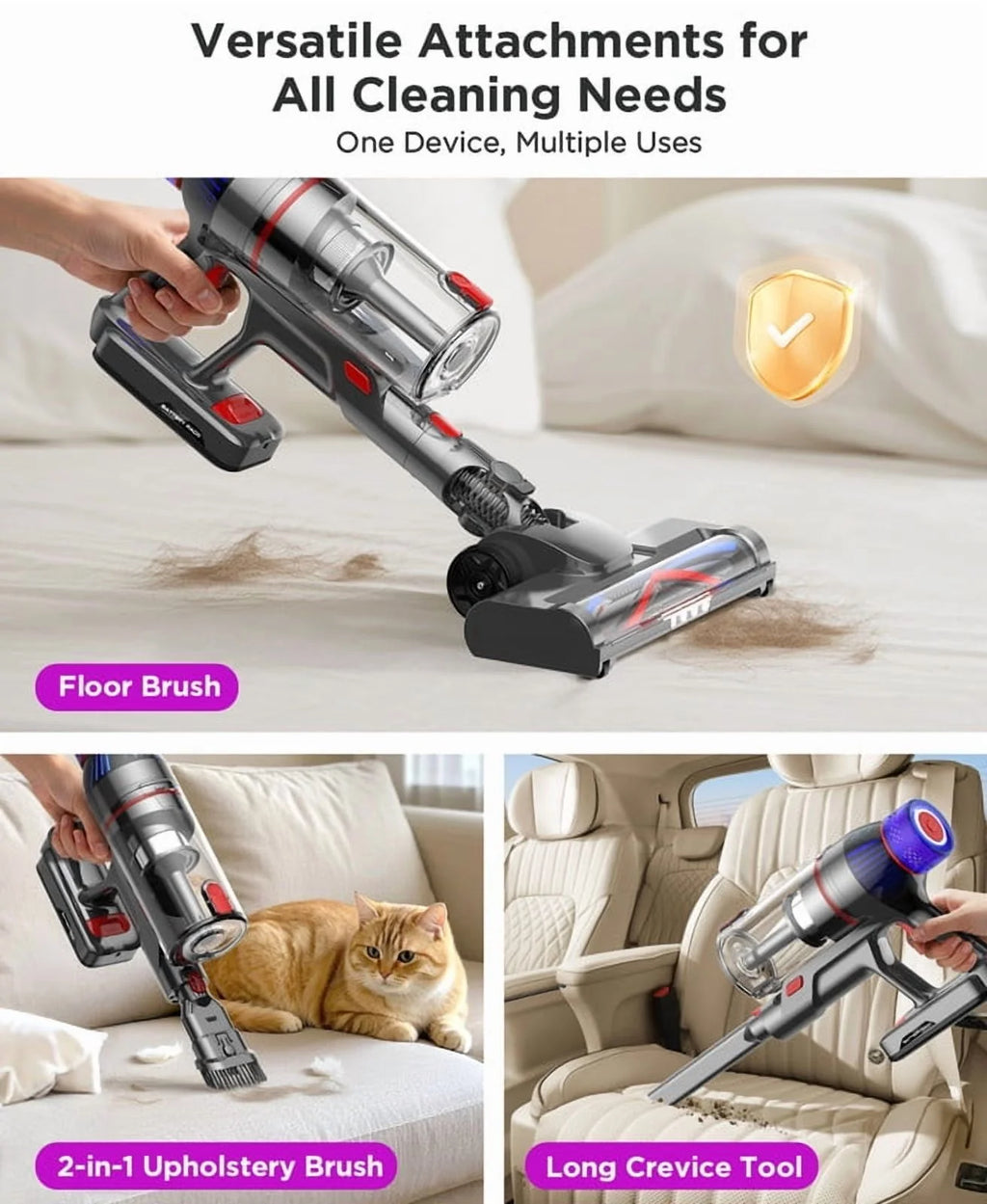 Hosaud Cordless Vacuum Cleaner - 45000pa 550W 55mins 2600mAh Lightweight Stick Vacuum Cleaners for Home Pet Hair Carpet Floor Purple