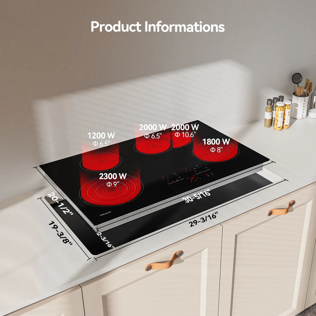Mega Watt 30 in. 4 Elements Radiant Electric Cooktop in Black with Bridge Element and Tri-Ring Element Touch Contol