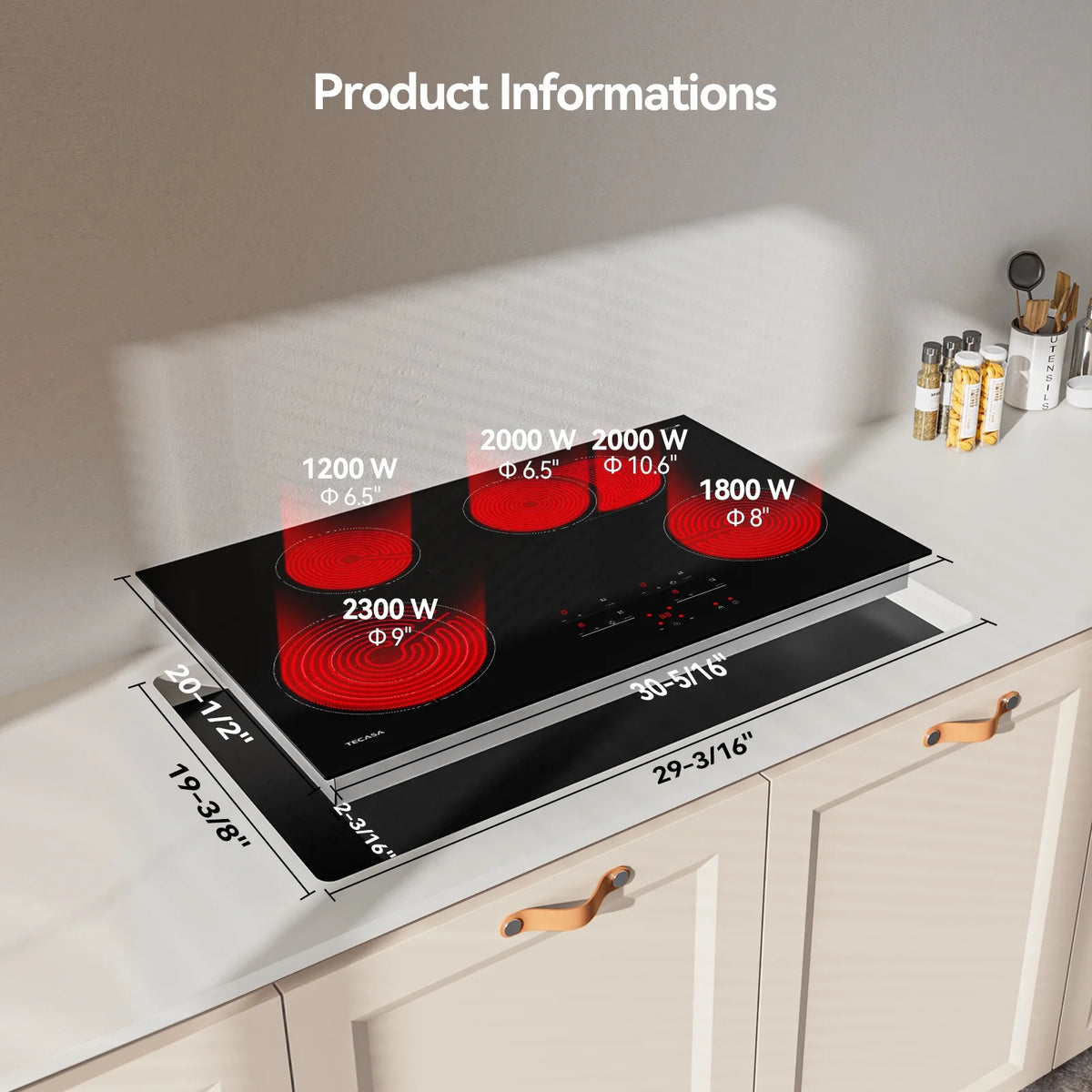 Mega Watt 30 in. 4 Elements Radiant Electric Cooktop in Black with Bridge Element and Tri-Ring Element Touch Contol
