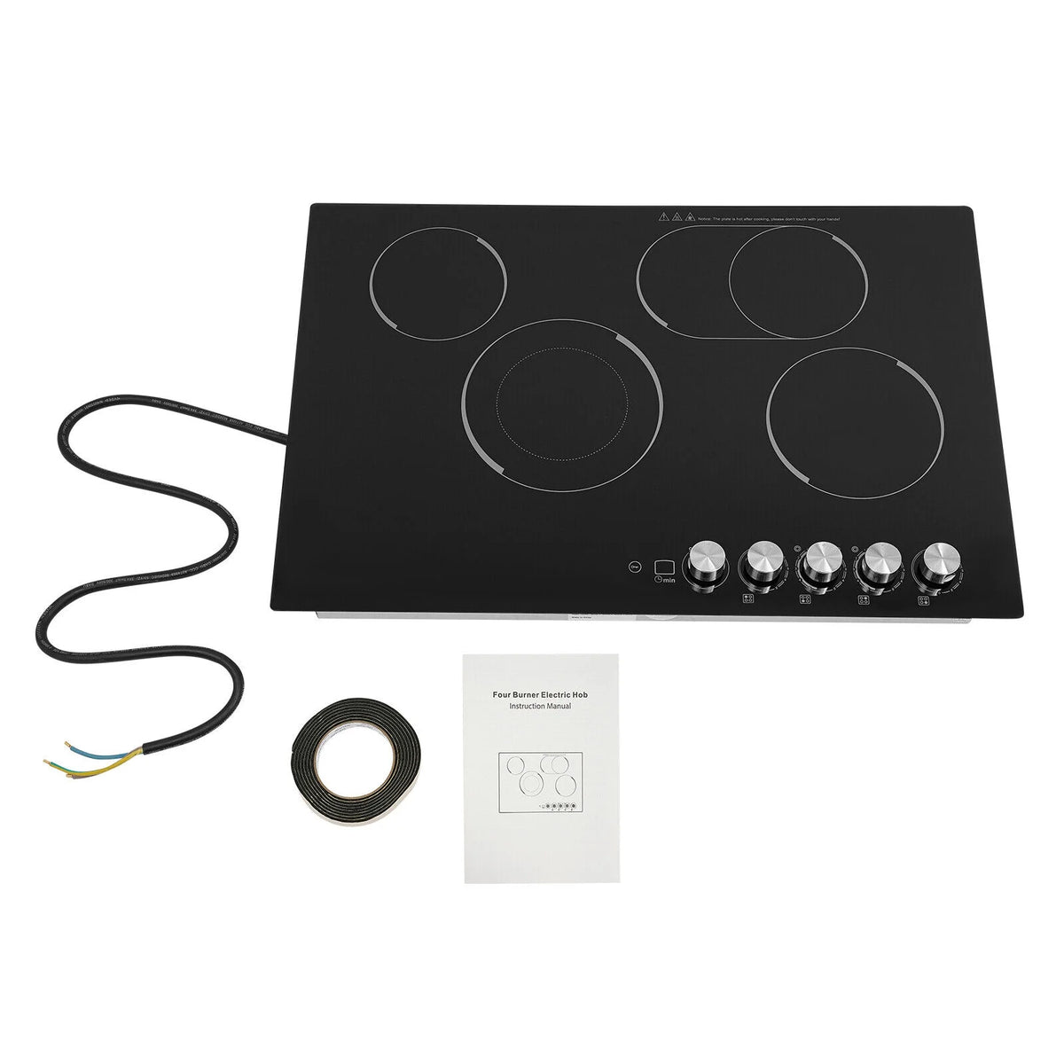 4 Burners Electric Cooktop, Knob Control Built-in Ceramic Cooktop, 23" Radiant Electric Cooktop Stovetop with Timer, 5 Heating Level, 3400W, 110V, Hard Wire