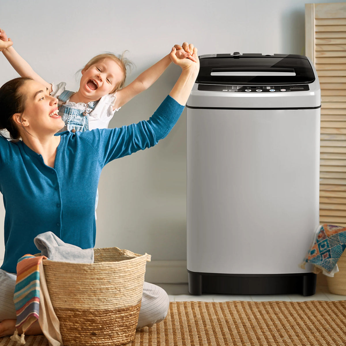 Gymax Capacity 11 lbs. Compact Full-Automatic Washing Machine Laundry Washer, Gray