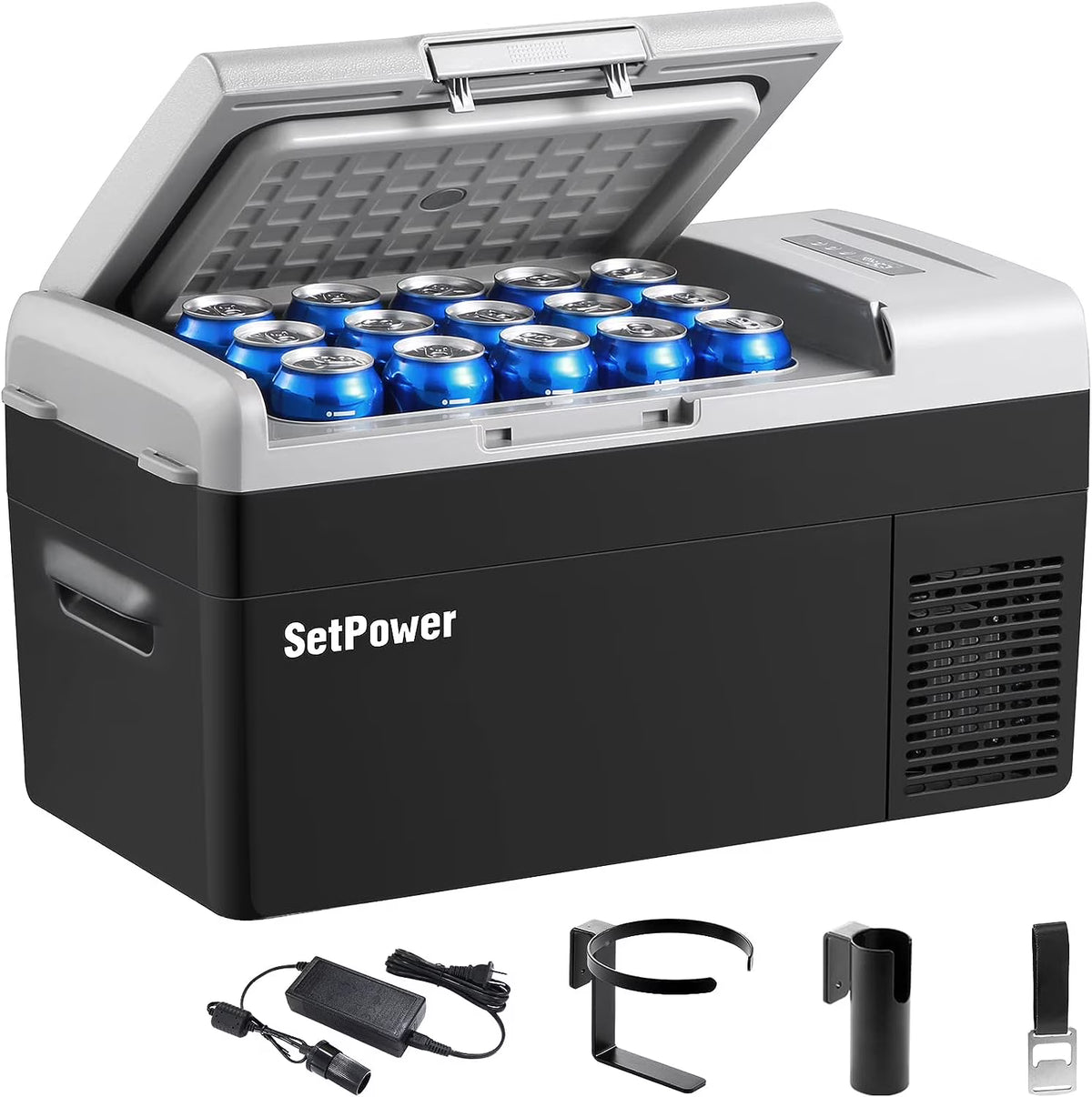 Setpower FC15 12V Portable Refrigerator with AC Adapter, 15.8 Quart Car Freezer Fridge for Camping, Fast Cooling, -4a??-68a??, 3-Year Warranty, Car, RV, Truck, Home and Outdoor Use, DC & AC, Green