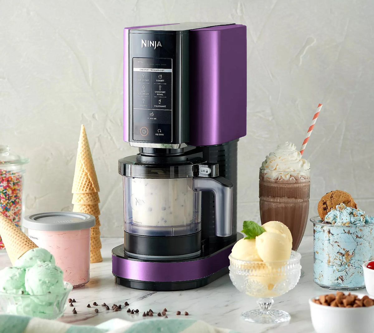 Restored Ninja NC301 CREAMi Ice Cream Maker, for Gelato, Mix-ins, Milkshakes, Sorbet, Smoothie Bowls & More - Purple (Refurbished)