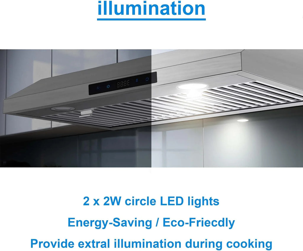 Range Hood 30 Inch Under Cabinet,Ductless Range Hoods with Touch Control,3-Venting Kitchen hood,Stainless Steel Vent Hood,Under Cabinet Range Hood 30 inch,Hood Vents for Kitchen 3 Speeds