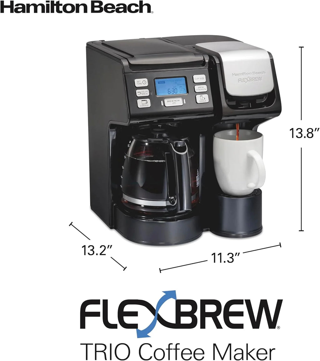 Wangxin FlexBrew Trio 2-Way Coffee Maker, Compatible with K-Cup Pods or Grounds, Combo, Single Serve & Full 12c Pot, Black - Fast Brewing (49902)