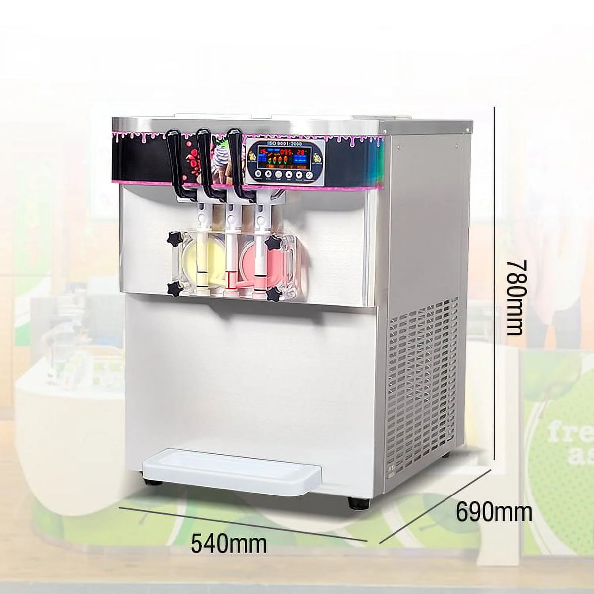 Kolice Countertop Yougurt 3 Flavors Soft Serve Ice Cream Machine-Upper Tanks Refrigerated,ETL Certificate