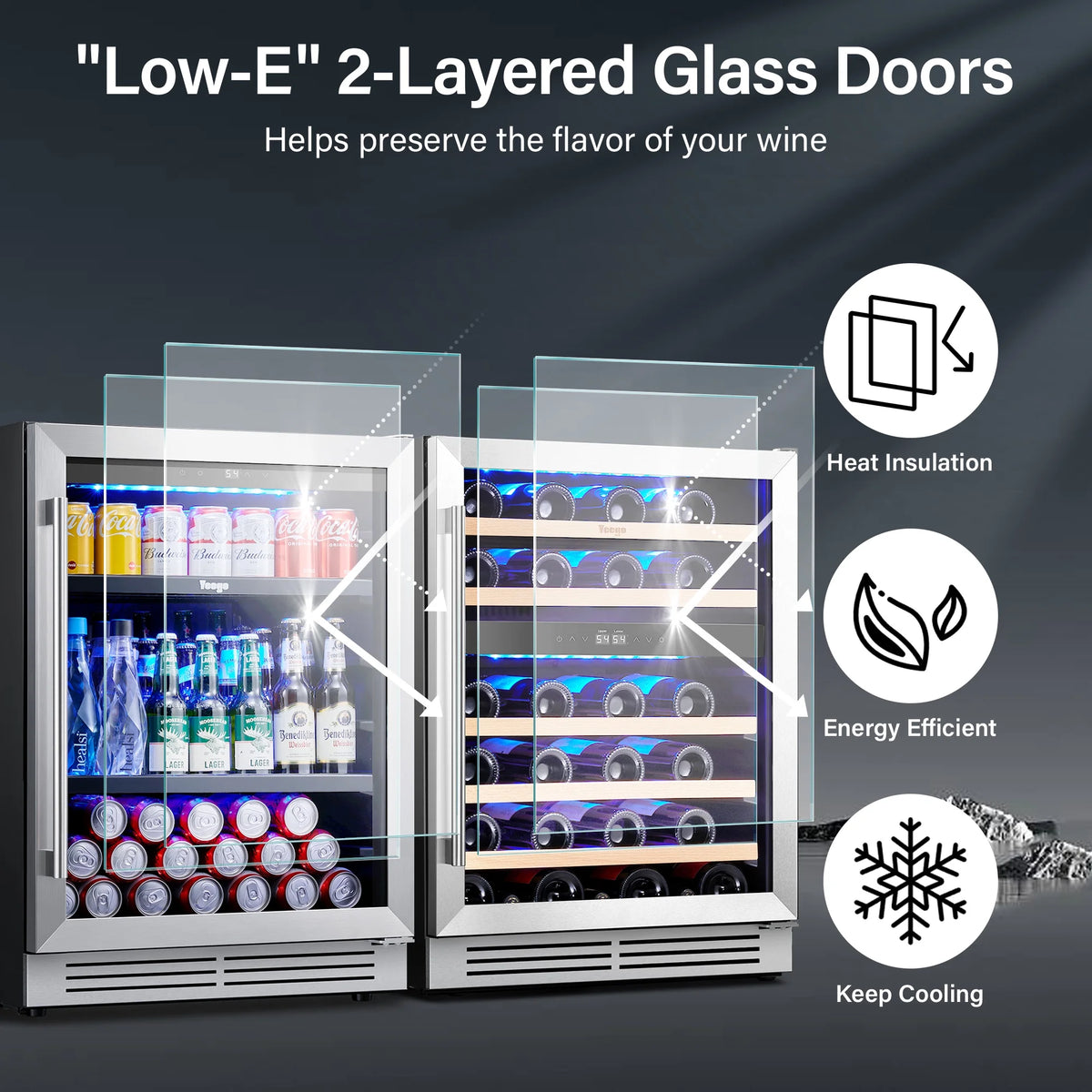 Yeego 30" Wine and Beverage Refrigerator,Two 15" Wine and Beverage Cooler Under Counter or Freestanding, Hold 33 Bottles and 80 Cans(Two Pack)