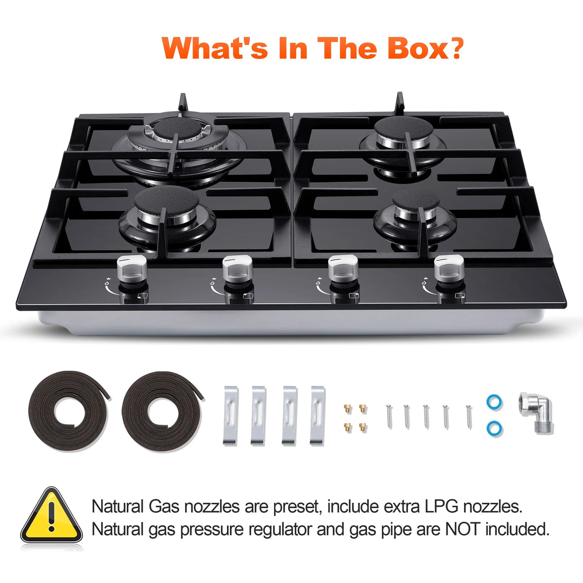 Amzgachfktch 4 Burners 24 inch Gas Cooktop Stainless Tempered Glass Natural Gas/LPG Convertible