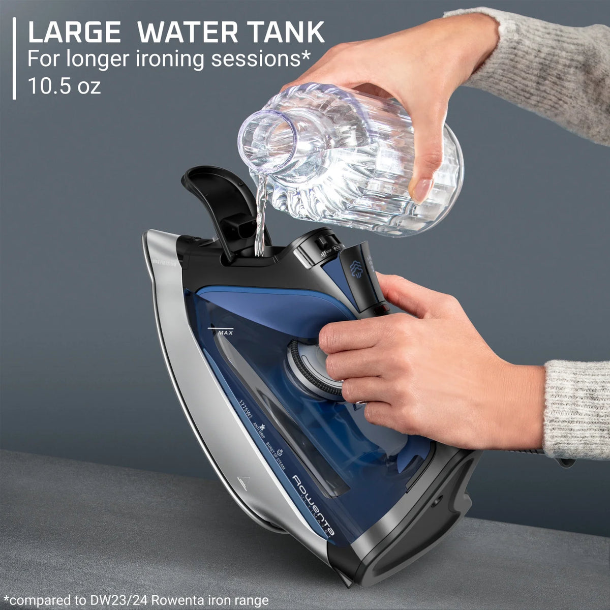 Rowenta Ultimate+ Steam Iron, Vertical Steam, Auto-Off, Black & Blue, DW8350U1