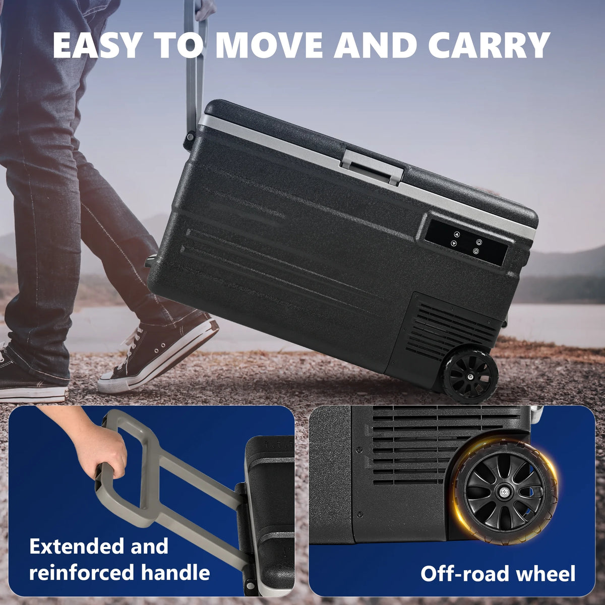 Simzlife 12 Volt Car Refrigerator, 80QT(75L) Portable RV Car Fridge with Wheels, 0℉~68℉, 12/24V DC & 110-240V AC, Black