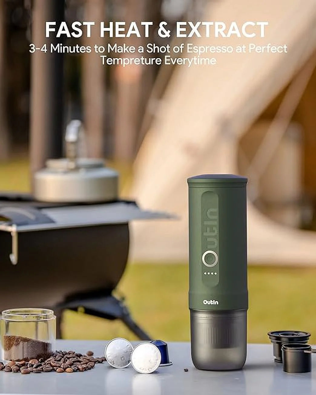 Nano Portable Electric Espresso Machine: 20 Bar, 3-4 Min Self-Heating, Mini 12V/24V Car Coffee Maker with NS Capsule & Ground Options - Ideal for Camping, Travel, RV, Hiking, Office (Space Grey)