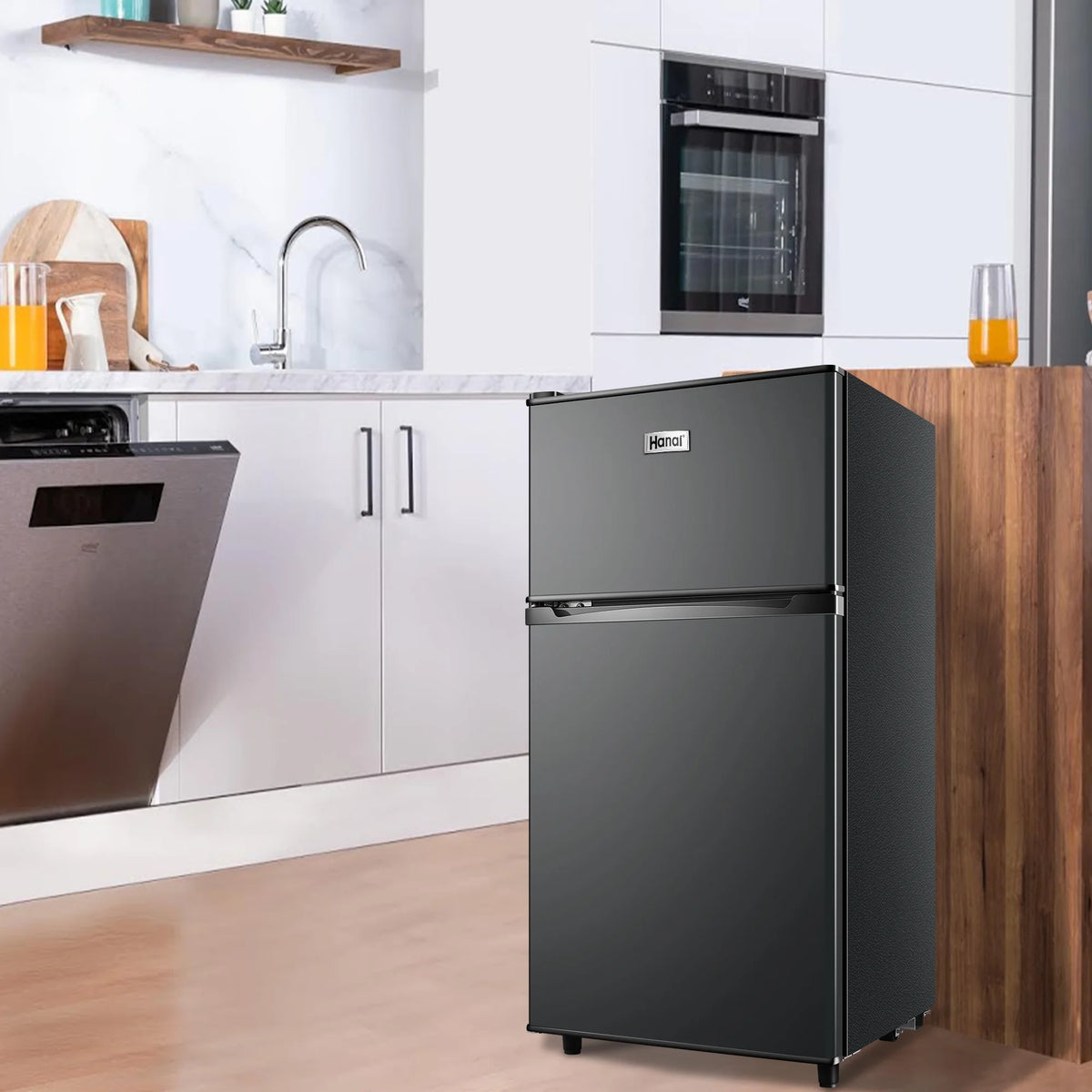 2 Door Mini Fridge with Freezer,3.5Cu.ft Small Freezer,7 Adjustable Thermostat,Blue,New