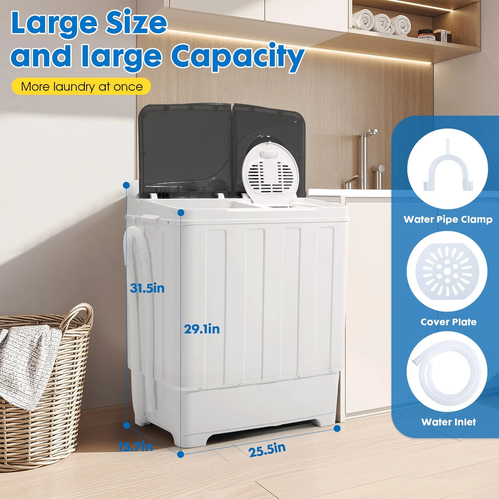 Clickoods 28lbs Portable Washing Machine Twin Tub, Compact Washer with Drain Pump, Semi-Automatic washer dryer combo, Blue
