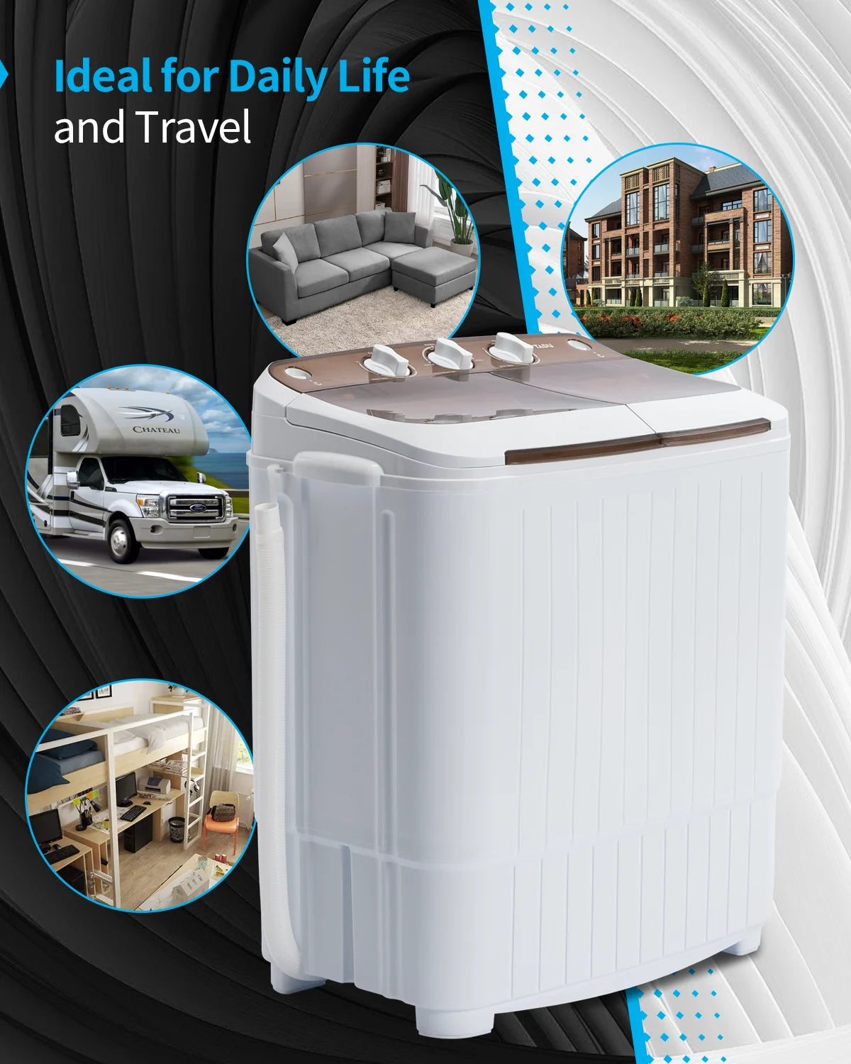 Muhub 18 lbs Portable Washing Machine,Compact Twin Tub Wash&Spin Combo for Apartment, Dorms, Gray