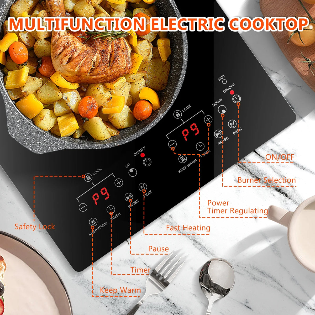 GRACEALL 12 inch Electric Stove 2 Burners Hot Plates for Cooking, Countertop Hotplate Double Elements Cooktop, 120V Ceramic Hotplate Plug in Infrared Cooker, Countertop and Built-in Compatible