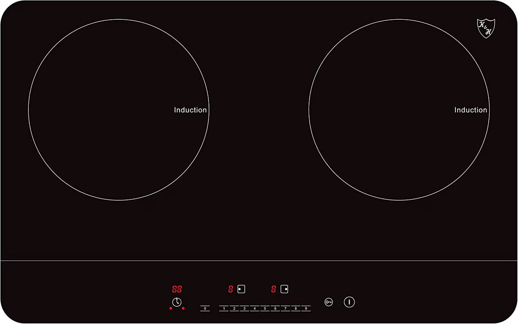 K&H 2 Burner Double Dual 24 Inch Induction ULTRA SLIM Electric Stove Top Ceramic Cooktop White 120V 1800W IN-DD18-120S
