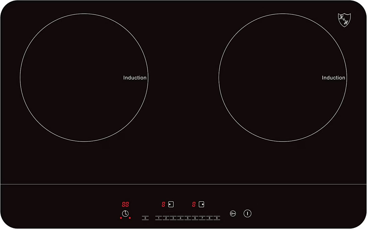 K&H 2 Burner Double Dual 24 Inch Induction ULTRA SLIM Electric Stove Top Ceramic Cooktop White 120V 1800W IN-DD18-120S