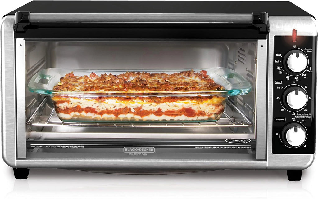 8-Slice Extra Wide Convection Toaster Oven, Fits 9"x13" Oven Pans and 12" Pizza, Bake, Toast, Broil, and Keep Warm Functions, Countertop Compact Design with Stainless Steel Finish