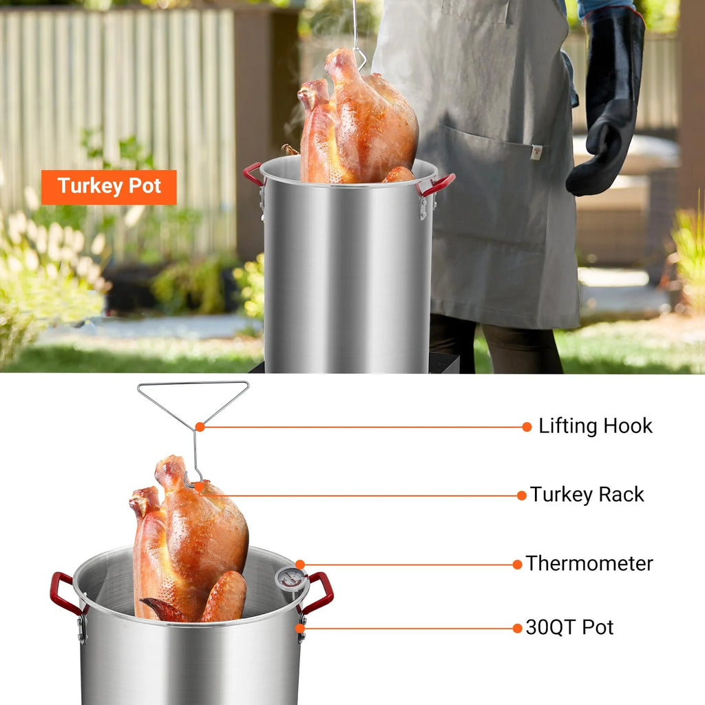 Soonbuy 30 QT Turkey Fryer Cooker Set and 10 QT Kit,50,000 BTU Aluminum Turkey Deep Fryer and Propane Burner Kit,Outdoor Propane Deep Fryers Stove Burner Stand,Baskets,Marinade Injector, Thermometer