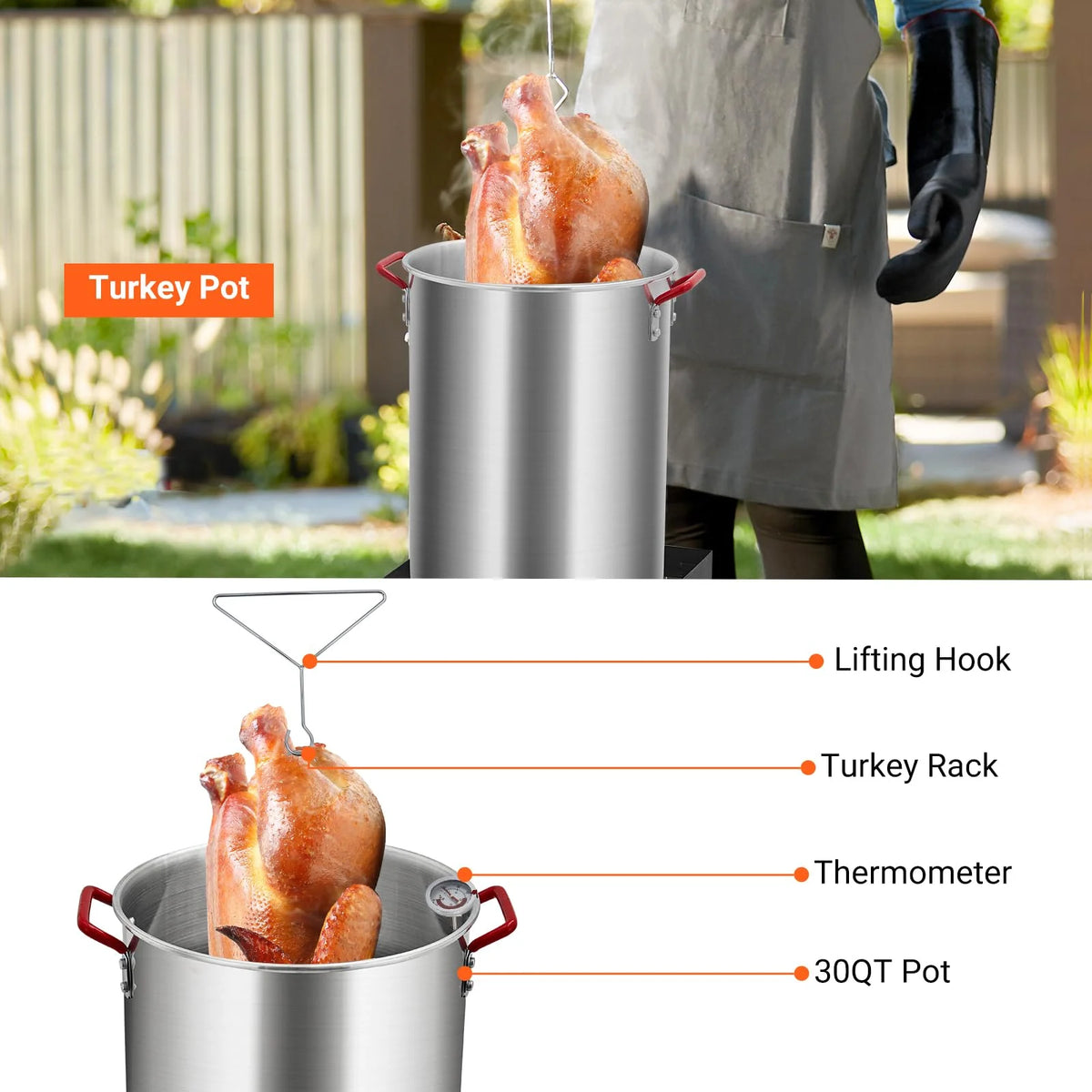 Soonbuy 30 QT Turkey Fryer Cooker Set and 10 QT Kit,50,000 BTU Aluminum Turkey Deep Fryer and Propane Burner Kit,Outdoor Propane Deep Fryers Stove Burner Stand,Baskets,Marinade Injector, Thermometer