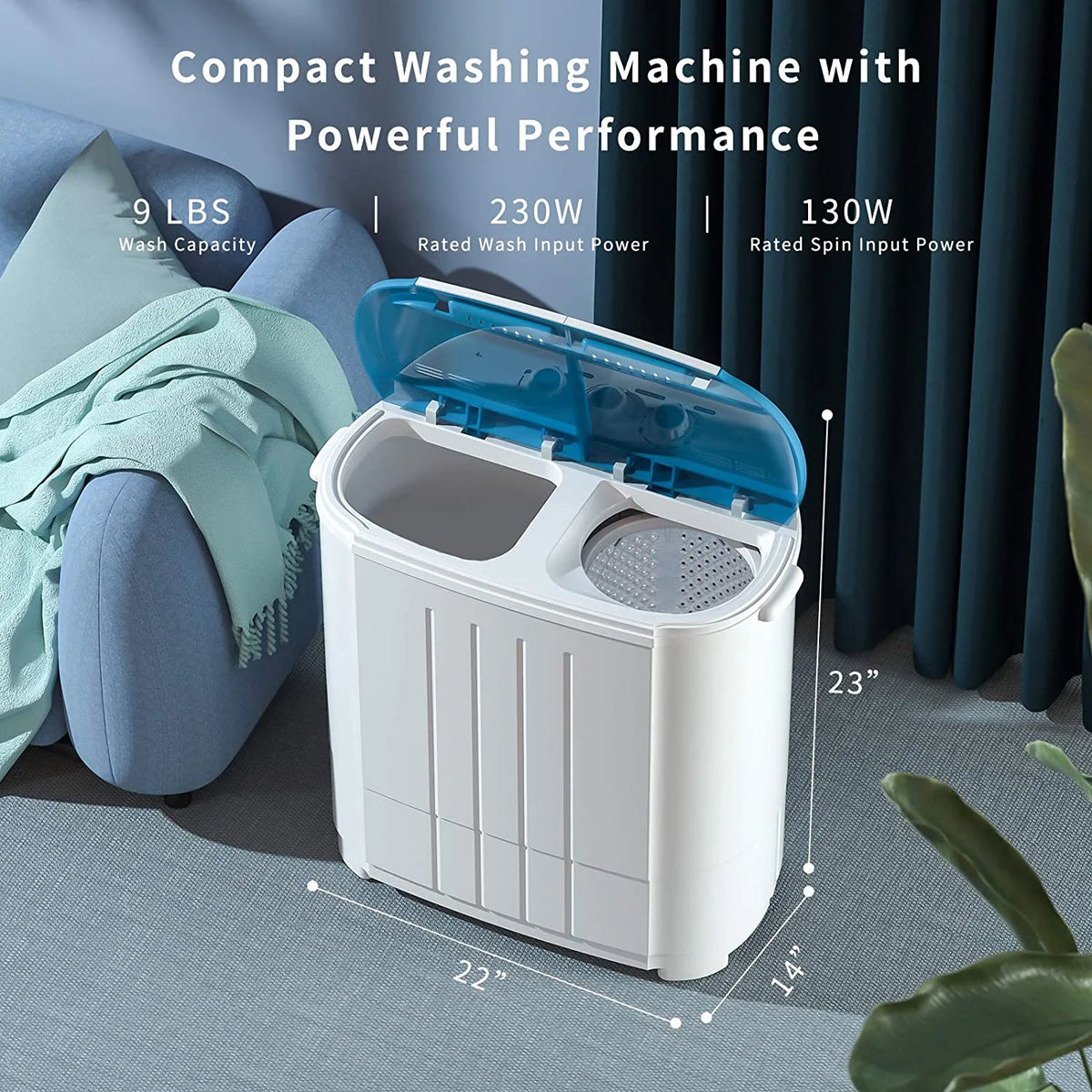 Auertech Portable Washer 14lbs Mini Twin Tub Compact Semi-Automatic Washer Spinner Combo, Gravity Drain
