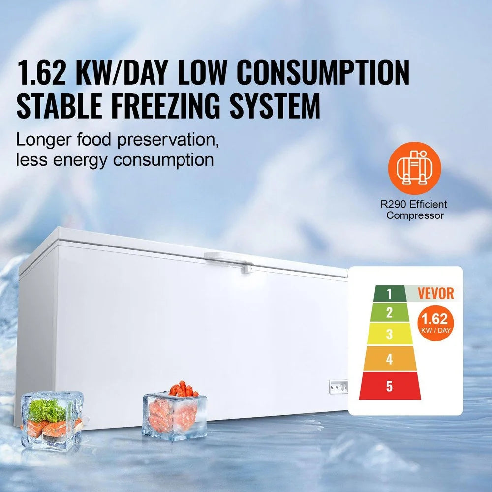Choco Moon Large Capacity 14.5 Cu.ft Chest Freezer, 345L Storage, 4 Slide-Out Baskets, Lockable Lid, 8 Temp Control Levels, Energy-Efficient LED Lights, 6 Swivel Casters for Easy Mobility