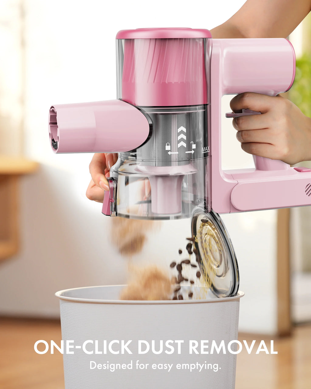 Homeika H320 Cordless Vacuum Cleaner, 28KPA Powerful Suction 8-in-1 Multi-Tool 55min Runtime LED Motorized Brush One-Click Dust Emptying for Pet Hair and Allergies,Pink