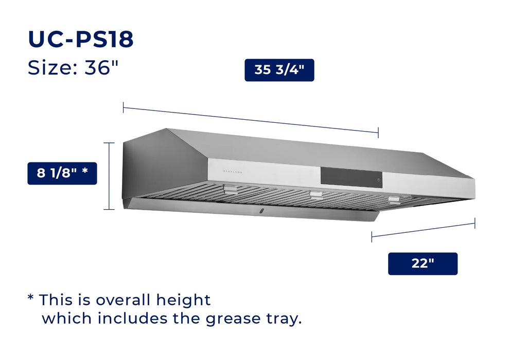 Hauslane | Chef Series 36" PS18 Under Cabinet Range Hood, Stainless Steel | Pro Performance | Contemporary Design, Touch Screen, Dishwasher Safe Baffle Filters, LED Lamps, 3-Way Venting