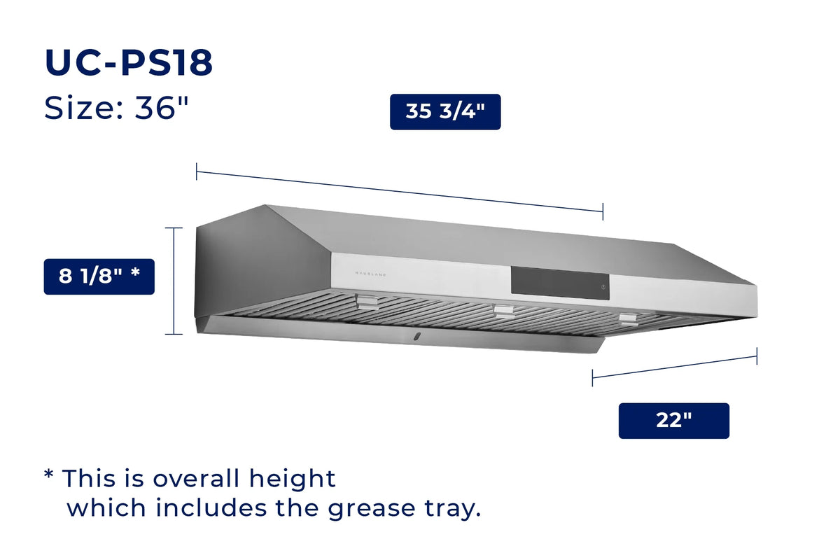 Hauslane | Chef Series 36" PS18 Under Cabinet Range Hood, Stainless Steel | Pro Performance | Contemporary Design, Touch Screen, Dishwasher Safe Baffle Filters, LED Lamps, 3-Way Venting