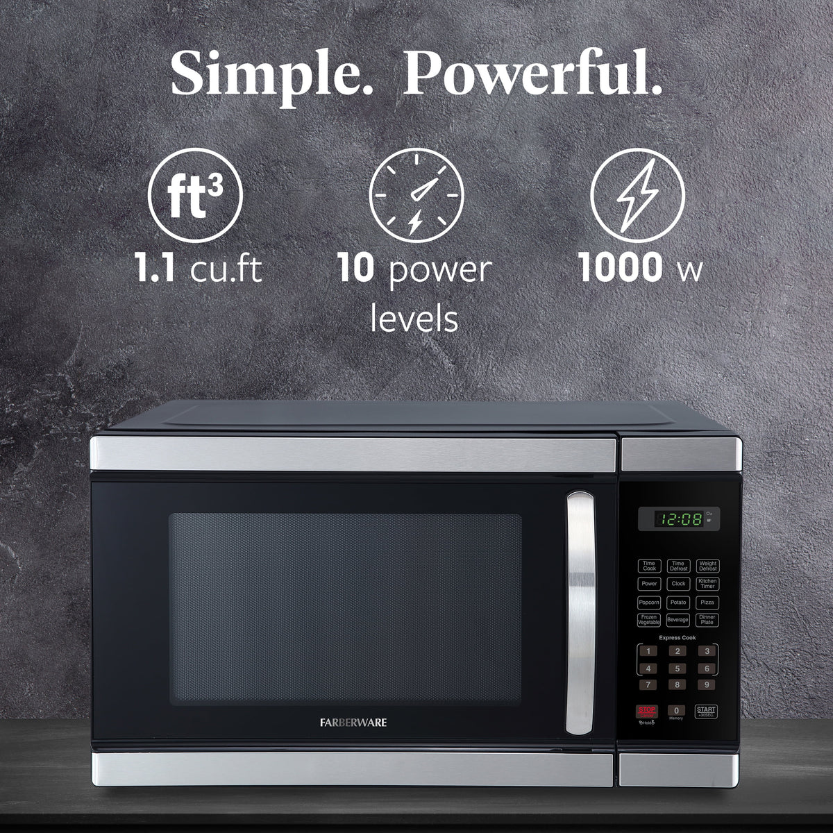 Farberware FMGZ09BKA 0.9 Cu. Ft. Microwave Oven, 900W, Digital Control, LED Display, 6 Cooking Presets, Black