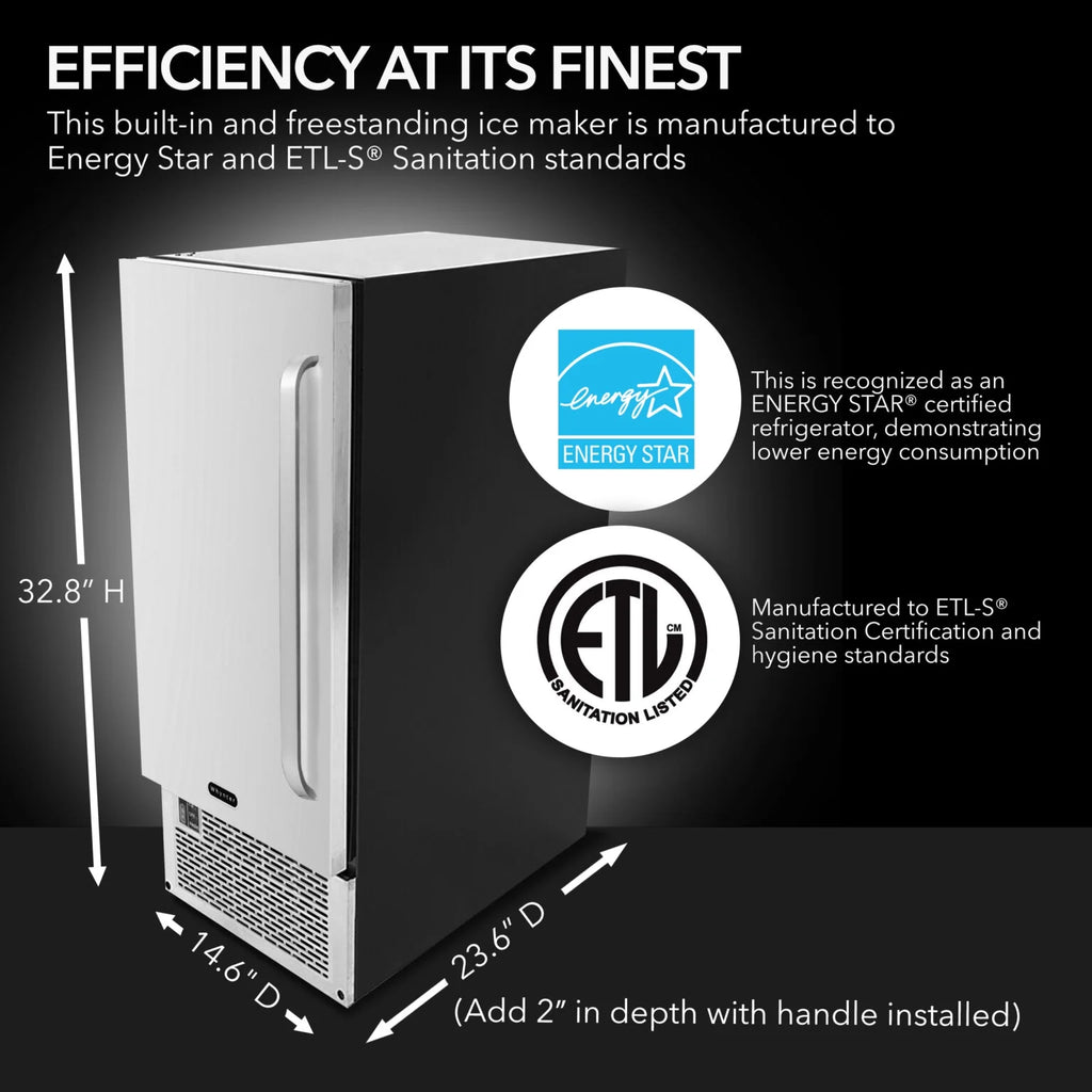Whynter 15" Built-In Stainless Steel 80lb Capacity Clear Ice Cube Maker, Inline Water Filter UIM-502SS