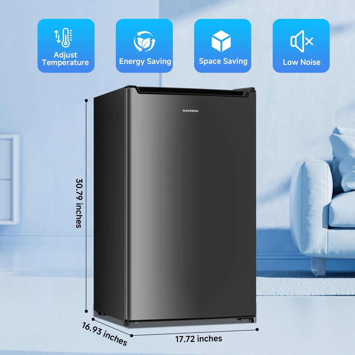 Bangson 2.1 Cu.Ft Upright Freezer, Compact Mini Freezer with Reversible Black Door, Black