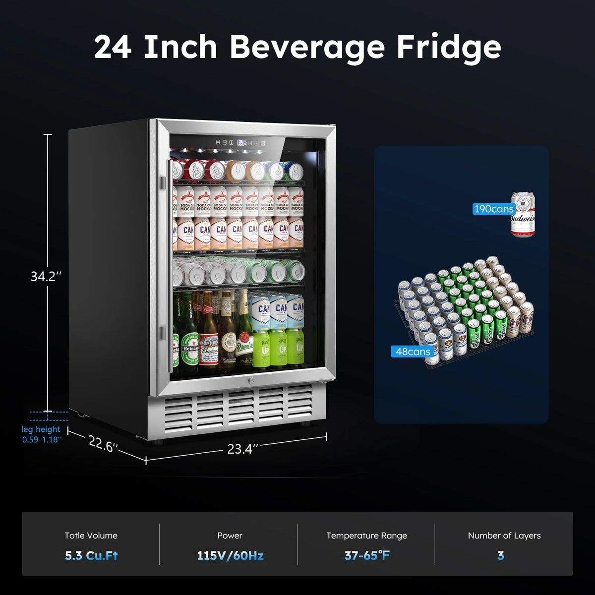 QAUSOU 24 Inch Under Counter Double Drawer Fridge, Weather Proof Stainless Steel Outdoor Beverage Refrigerator for Patio