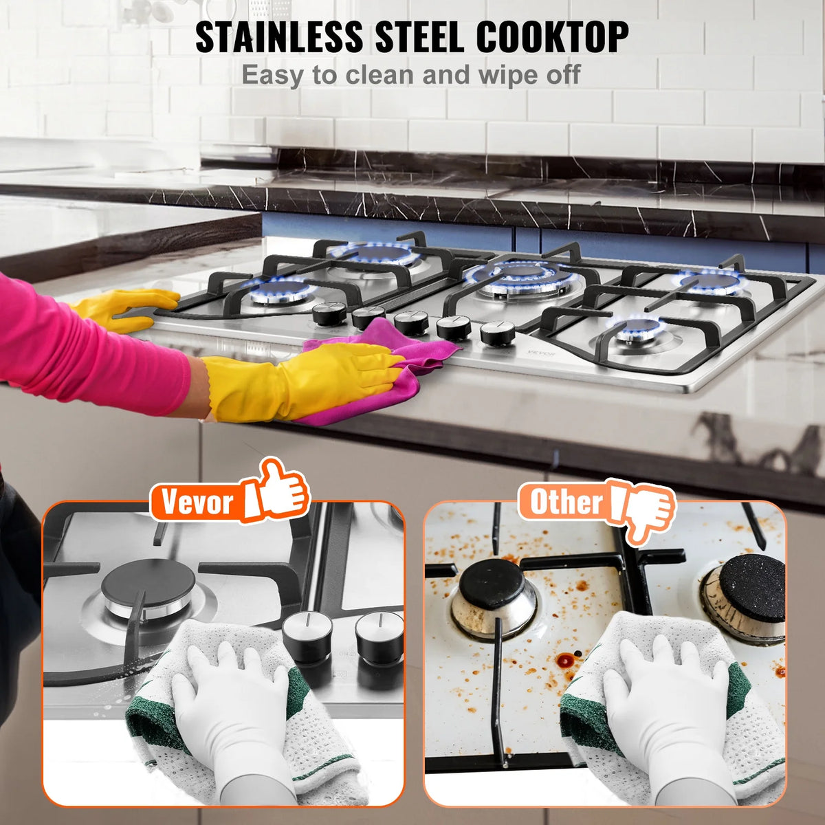 BENTISM Gas Cooktop Stove Top 30 inch Max 12250BTU 5 Burners Built-in LPG/NG Convertible
