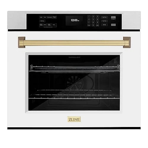 ZLINE 30 in. Autograph Edition Professional Convection Single Wall Oven with Air Fry and Self Clean in DuraSnow Stainless Steel with White Matte Door and Champagne Bronze Handle (WASSZ-WM-30-CB)