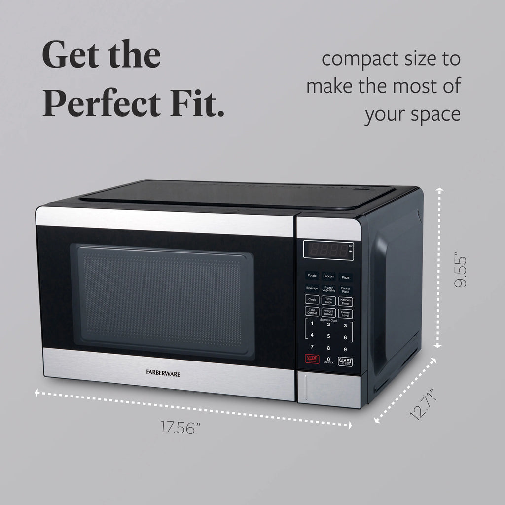 Farberware Countertop Microwave Ov 1100 Watts, 2.2 cu ft - Smart Sensor With LED Lighting and Child Lock - Perfect for Apartments and Dorms - Easy Clean Black Interior, Stainless Steel