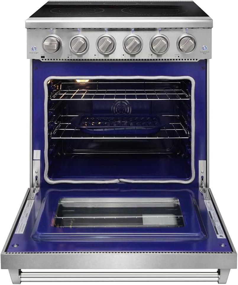 30 inch Professional Electric Range with 5 Heating Elements Cooktop, 4.55 Cu. Ft. Convection Oven Capacity, Smooth Glass Top, in Stainless Steel, KOS-30RE06H (Stainless Steel)