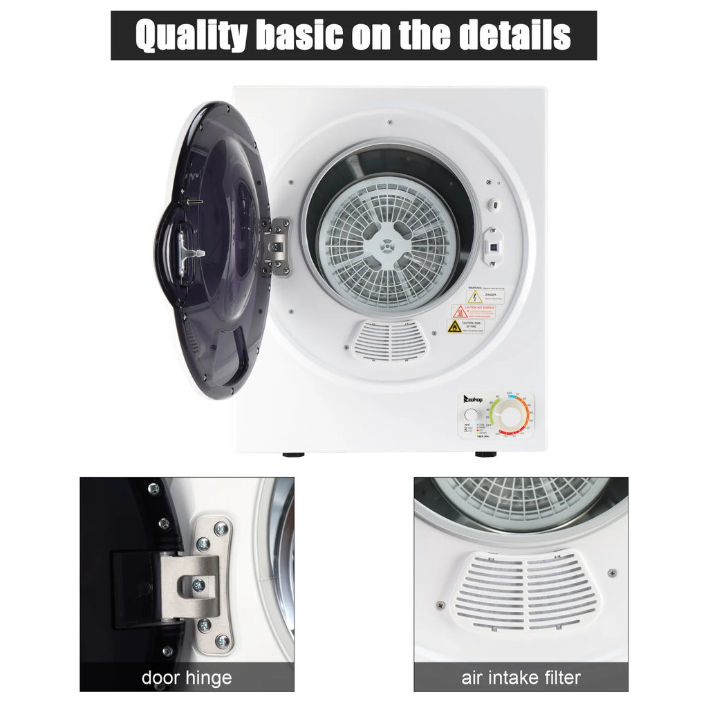 GYM25-78 Compact Portable Household clothes Dryer 1.6cuft with Stainless Steel Drum Black and White 120V MECHANICAL Control ETL Certification