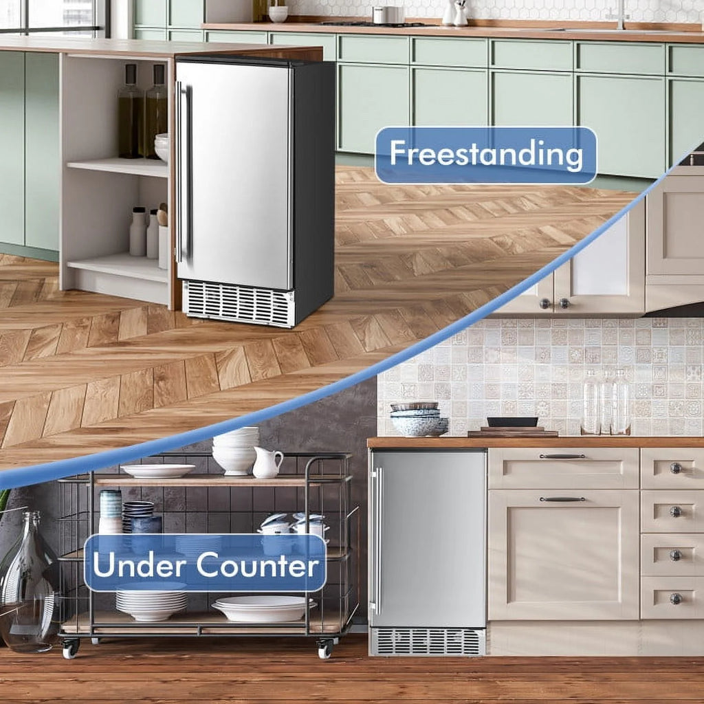 Topcobe Free-Standing Built-In Undercounter Ice Maker, Electric Ice Maker for Home Kitchen OffIce Bar Party Camping RV, Silver