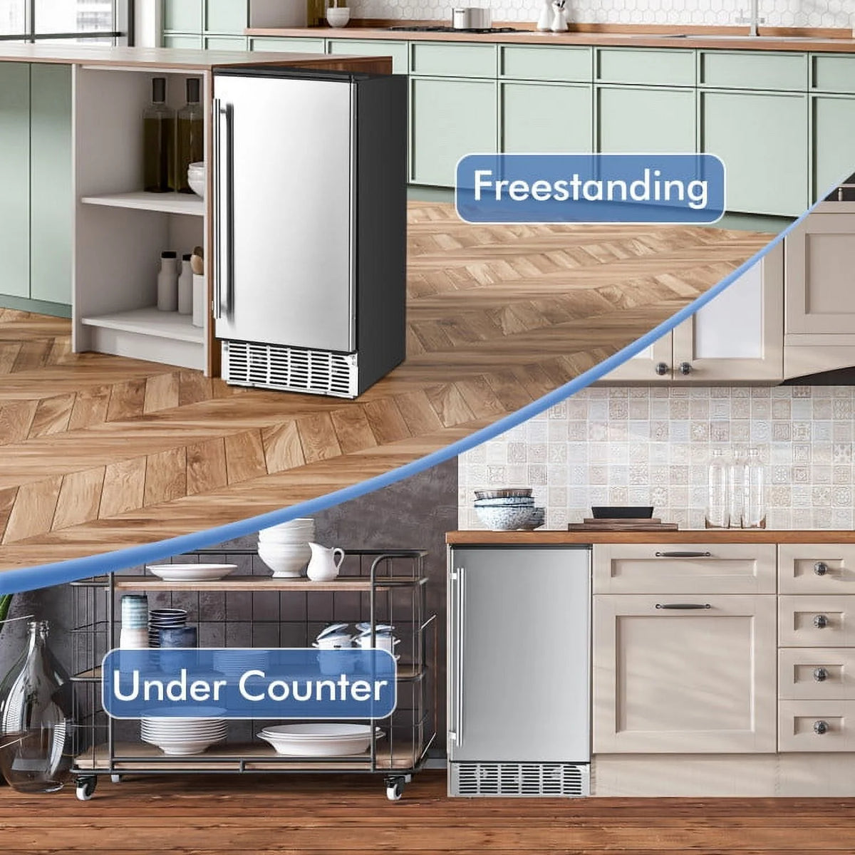 Topcobe Free-Standing Built-In Undercounter Ice Maker, Electric Ice Maker for Home Kitchen OffIce Bar Party Camping RV, Silver