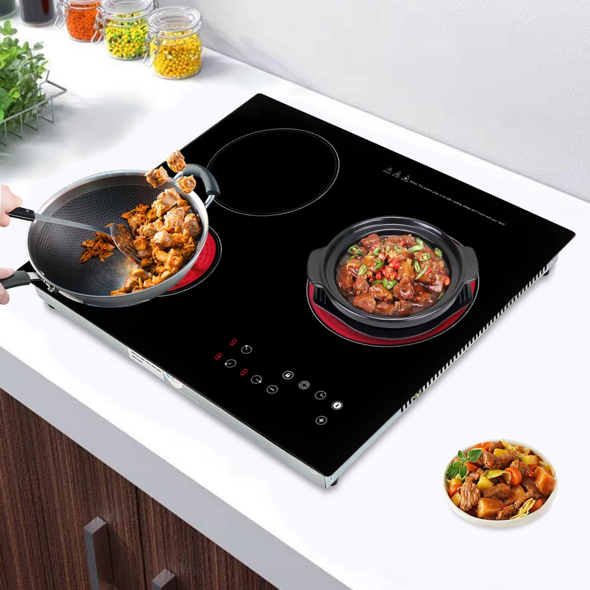 Electric Ceramic Cooktop, 24inch 3 Burners Electric Cooktop with Time Adjustable Function 9 Heating Levels Electric Stove Top