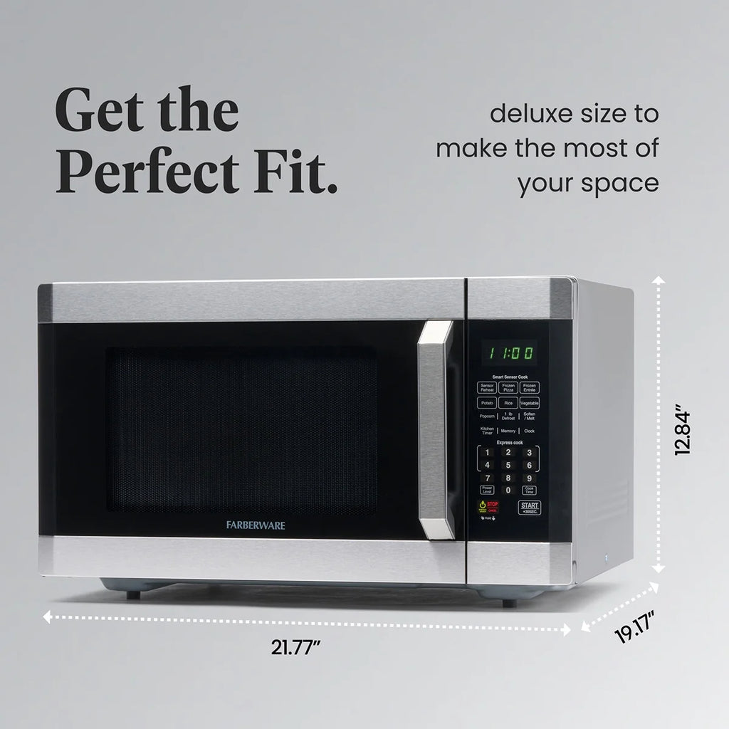 Farberware Smart Sensor Countertop Microwave Oven with LED Lighting & Child Lock, 1.3 Cu Ft