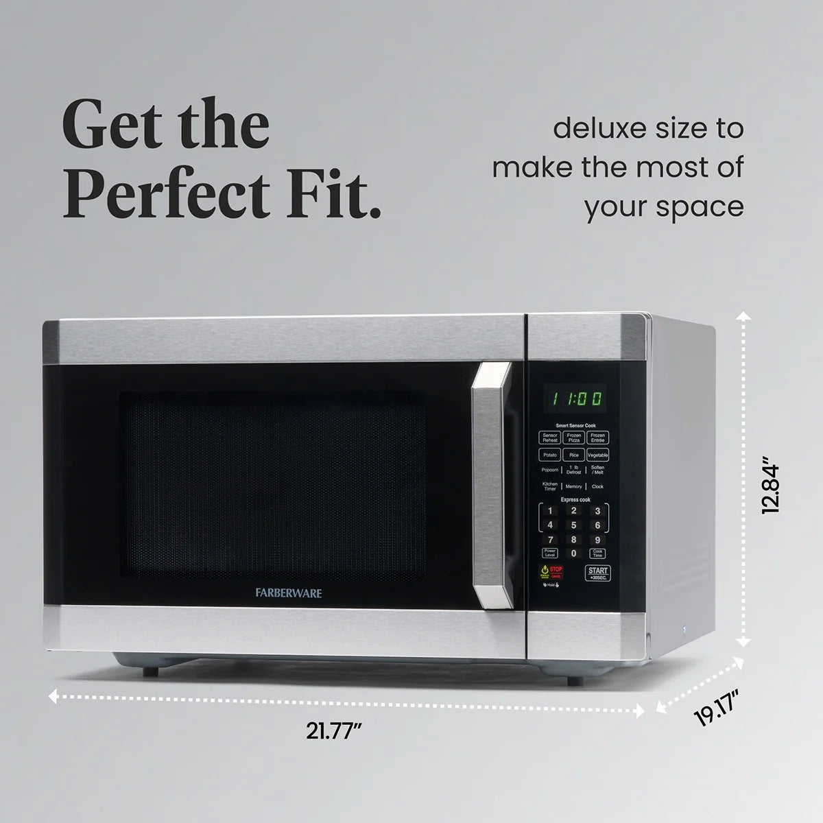 Farberware Smart Sensor Countertop Microwave Oven with LED Lighting & Child Lock, 1.3 Cu Ft