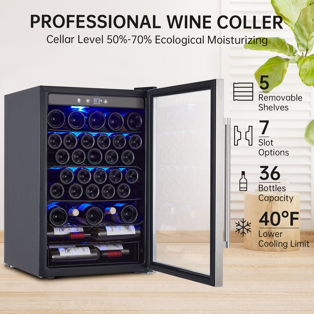 Wine Cooler,Beverage Refrigerator Cooler,Freestanding Wine Cooler Refrigerator with Triple Pane Clear Glass Door,Mini Fridge Countertop Drink Cooler for Home Office,Temperature Adjustment Range 40~61?��