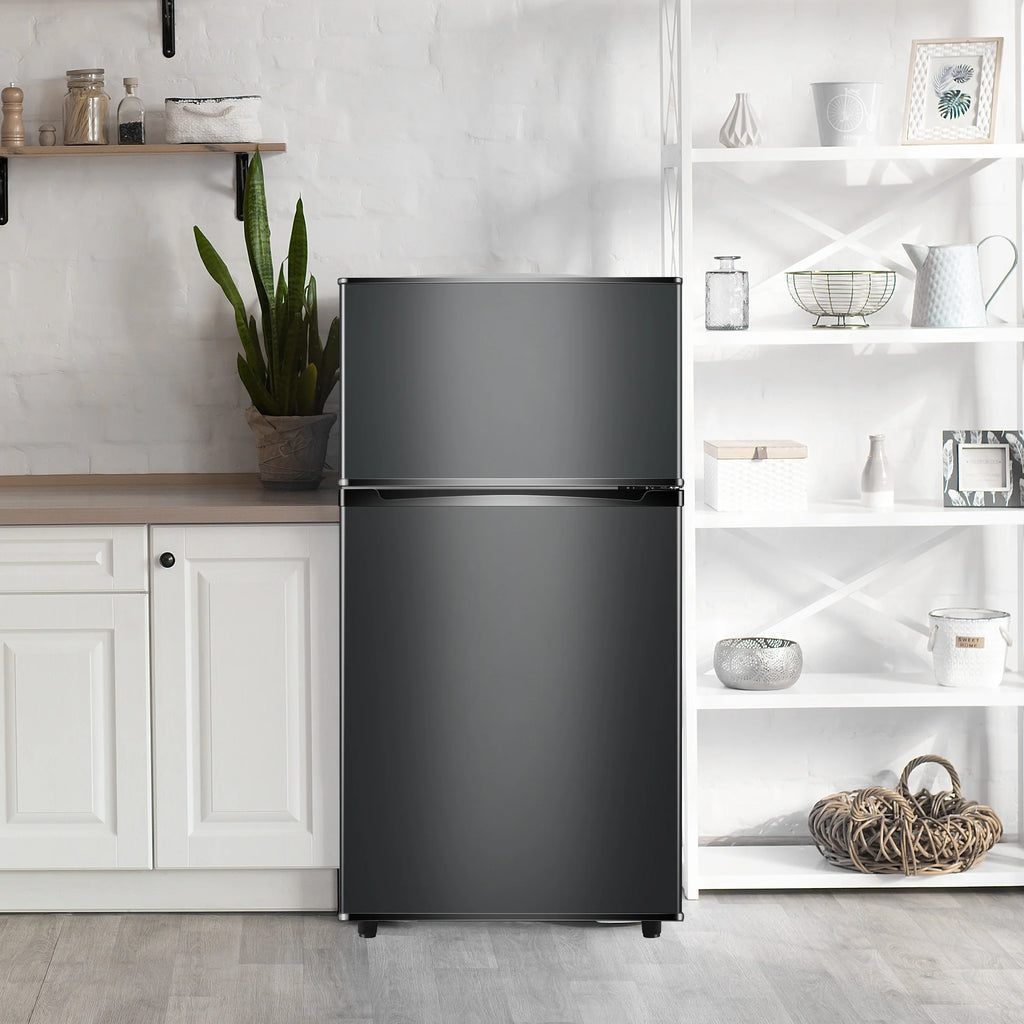CALLIEVER Compact Mini Fridge with Freezer, 3.5 Cu.Ft 2-Door Refrigerator �C Ideal for Dorm, Office, Bedroom �C 7 Temp Settings, Adjustable Shelves,Silver